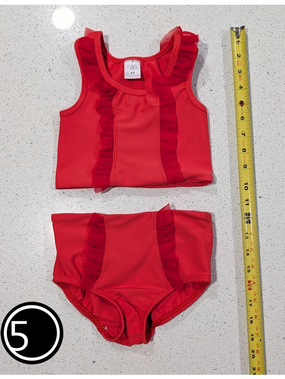 2 pc Set FIVE 5 Dancewear Medium Pageant Dance CORAL ORANGE Ruffle Top Briefs